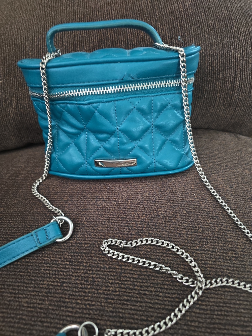 Teal Quilted Crossbody Bag with Chain Strap